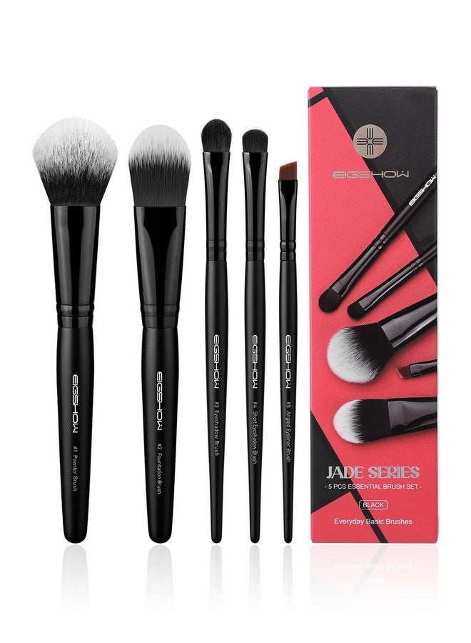 EIGSHOW Everyday Makeup Brushes, 5 Pcs Makeup Brush Set For Foundation Blush Concealer Eyeshadow Eyelid, Vegan & Cruelty-Free, Travel Friendly Make Up Brushes Set Gift For Women Girls Set- Black - Image 1