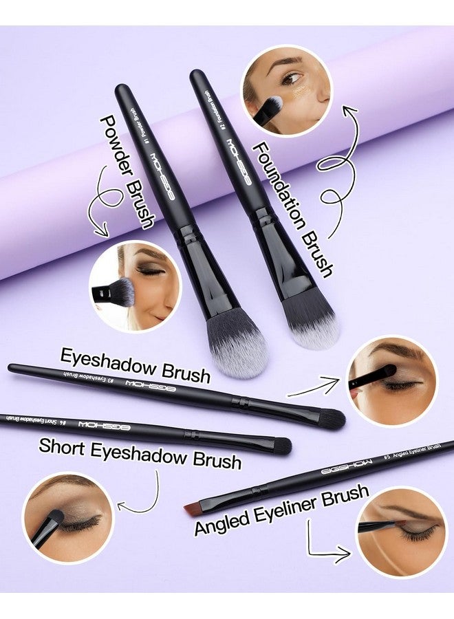 EIGSHOW Everyday Makeup Brushes, 5 Pcs Makeup Brush Set For Foundation Blush Concealer Eyeshadow Eyelid, Vegan & Cruelty-Free, Travel Friendly Make Up Brushes Set Gift For Women Girls Set- Black - Image 2
