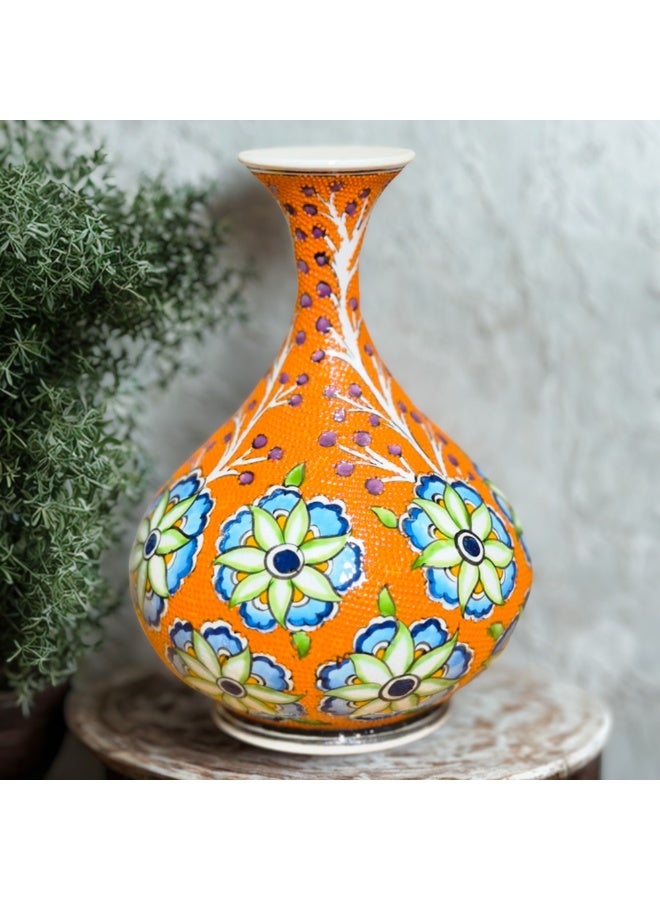 مزهرية سيراميك تركية مصنوعة يدويًا، قطعة فنية زخرفية، 20 سم - Image 2