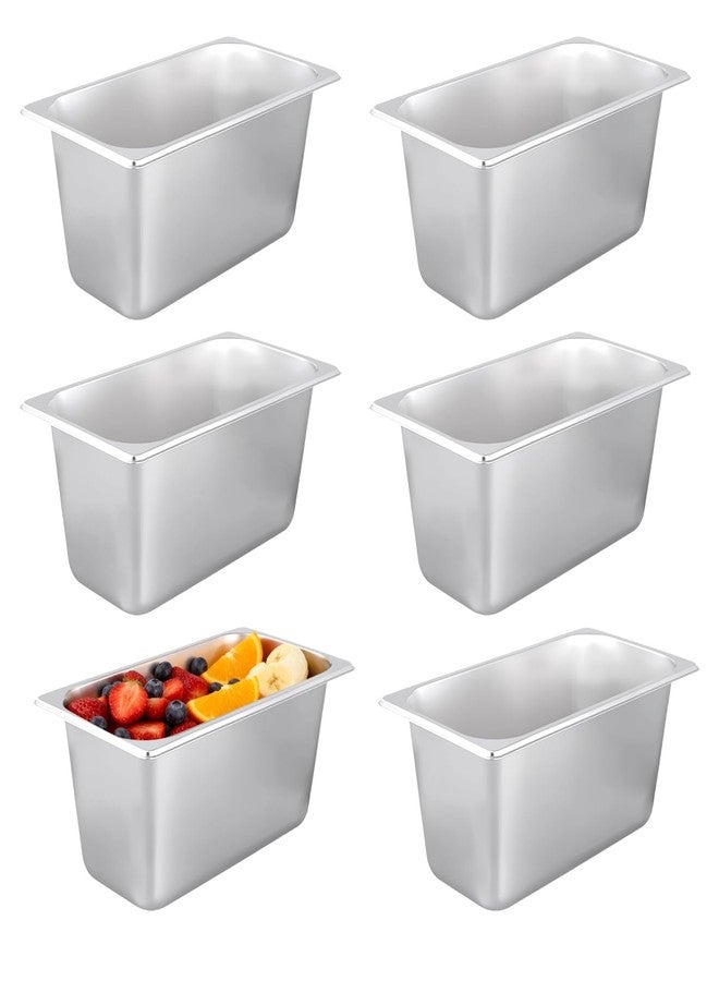 SINJEUN 6 Pack 1/3 Size Anti-Jam Hotel Pans, 6 Inch Deep Steam Table Pan, Metal Food Storage Pan for Home, Restaurant, Buffet - Image 1