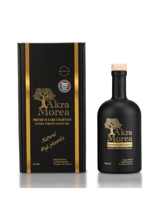 Akra Morea Premium Early Harvest Greek Extra Virgin Olive Oil (500ml) | High Polyphenol EVOO 617 mg/kg (1136 BO) As Tyrosol | Cold Pressed, Hand Picked, High Phenolic Greek Olive Oil - Image 1