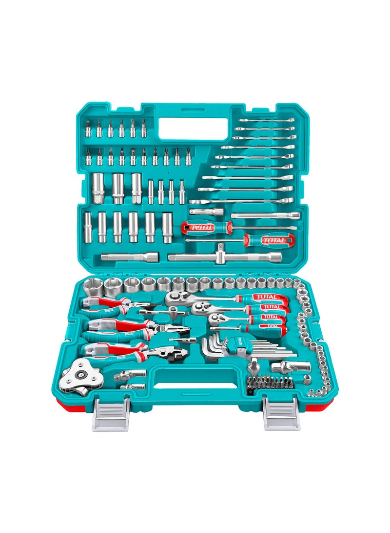 توتال طقم أدوات احترافي من توتال، مكون من 135 قطعة، يشمل أطقم مقابس وأدوات يدوية للميكانيكيين، مع حقيبة حمل مريحة - Image 1