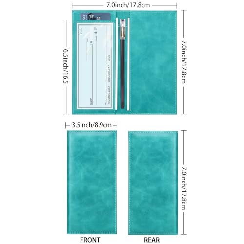 LLi Cufite Leather Checkbook Cover for Top & Side Tear Registers Duplicate Checks with Plastic Insert Flap Card Holder Pen Hoop Slim Wallet for Men Women - Image 3
