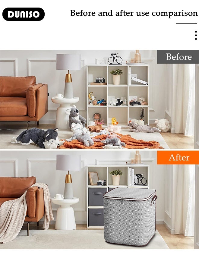 DUNISO 2 Pack Foldable Rigid Zip Lidded Closet Storage Box Washable Closet Storage Organizer Wardrobe Clothes Organizer Storage Bin Closet Organizer Storage Basket with Handle for Clothing Jeans Blankets Toys - Image 5