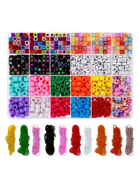 Goolsky Round Letter Beads Acrylic Alphabet Number Beads with 10 Roll Elastic Crystal String Cord for Jewelry Making DIY Necklace Bracelet