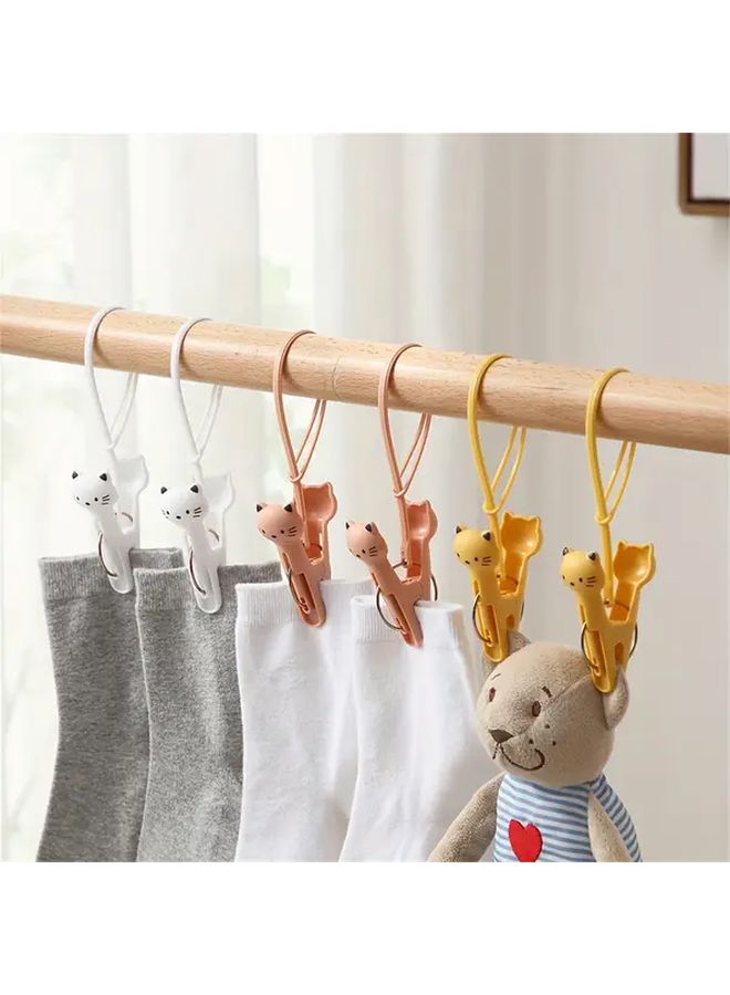 White Gray 6pcs Cartoon Clothes Drying Clips with Rope Windproof Travel Hanging Anchor - Image 1