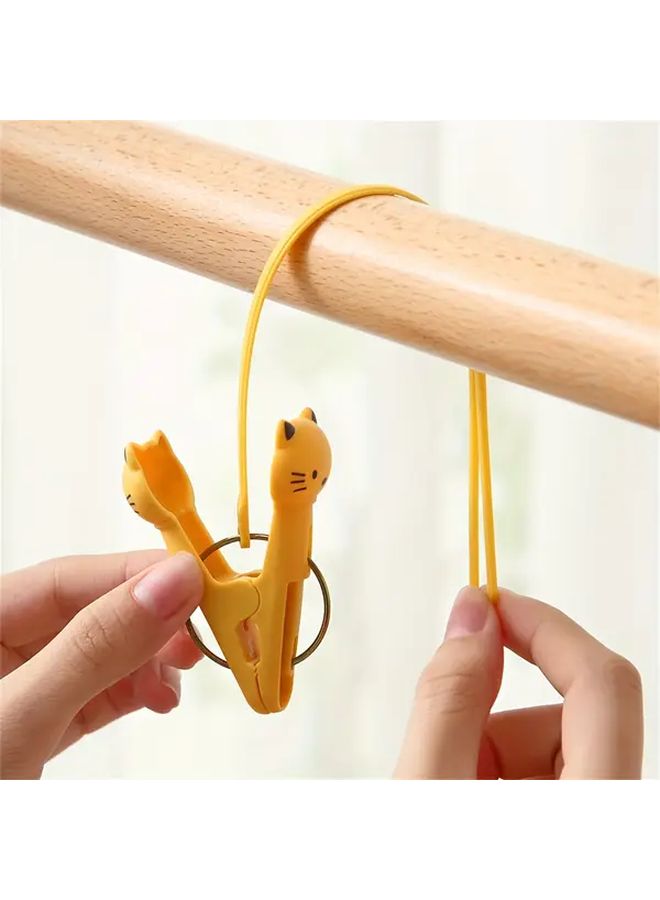 White Gray 6pcs Cartoon Clothes Drying Clips with Rope Windproof Travel Hanging Anchor - Image 4