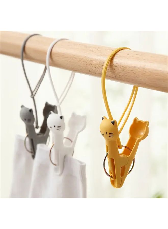 White Gray 6pcs Cartoon Clothes Drying Clips with Rope Windproof Travel Hanging Anchor - Image 2