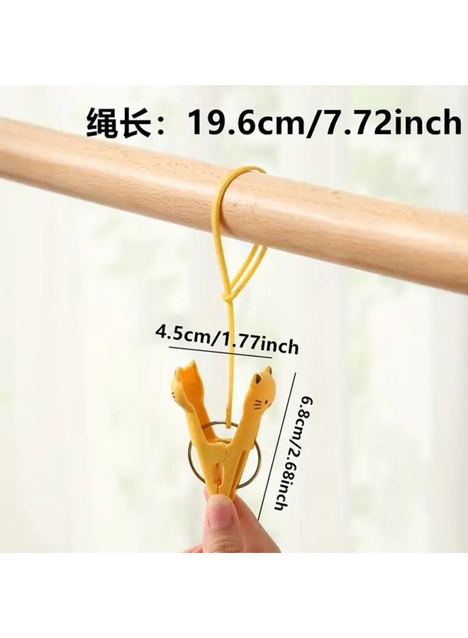 White Gray 6pcs Cartoon Clothes Drying Clips with Rope Windproof Travel Hanging Anchor - Image 3