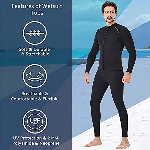 Skyone Wetsuit Top Women Men 2MM Neoprene Wetsuit Jacket Long Sleeve Diving Surfing Top, 3MM 1.5MM Wetsuits Shirt Vest Scuba Swimming Snorkeling Suit Swimsuit Warm for Water Sports (2mm Men, XXXL) - Image 5