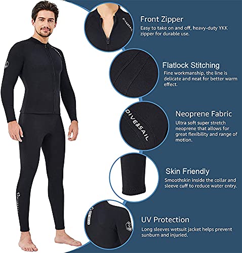 Skyone Wetsuit Top Women Men 2MM Neoprene Wetsuit Jacket Long Sleeve Diving Surfing Top, 3MM 1.5MM Wetsuits Shirt Vest Scuba Swimming Snorkeling Suit Swimsuit Warm for Water Sports (2mm Men, XXXL) - Image 4