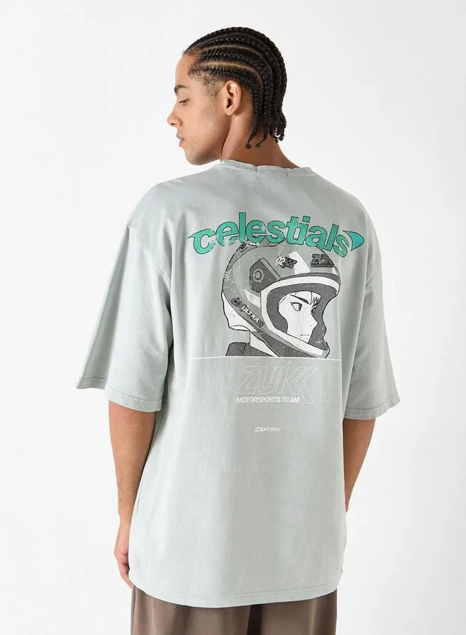Celestials Print Crew Neck T-shirt with Short Sleeves