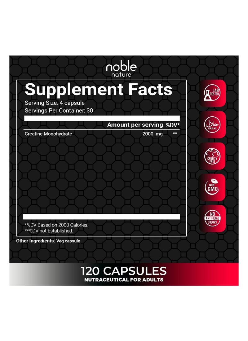 noble nature - Creatine Monohydrate Capsules - 120 Veg Capsules - Image 1