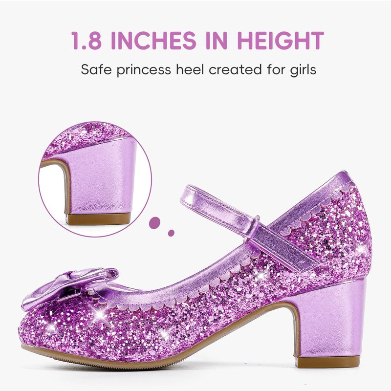 LAURMOSA Toddler High Heels Purple Dress Shoes for Girls Sparkle Toddler Princess Shoes Kids Dress up Party Pumps Size 12 Kids High Heels Princess Wedding Cute Bowknot(L1036SePurple 12) - Image 4