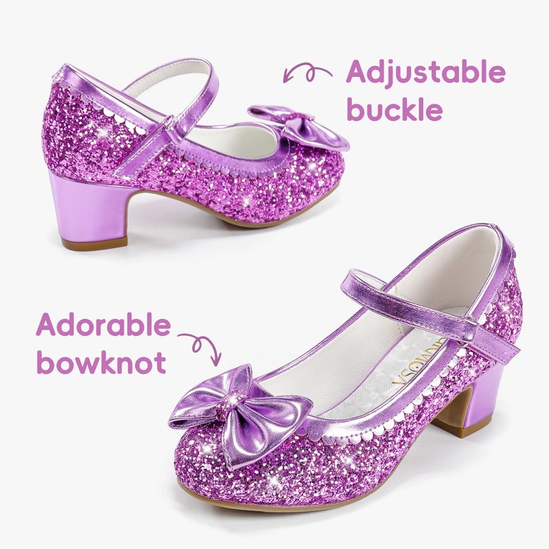 LAURMOSA Toddler High Heels Purple Dress Shoes for Girls Sparkle Toddler Princess Shoes Kids Dress up Party Pumps Size 12 Kids High Heels Princess Wedding Cute Bowknot(L1036SePurple 12) - Image 5