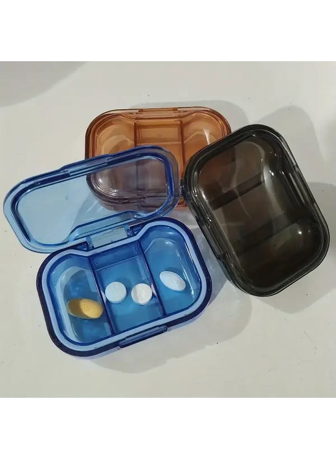 Blue 3 Compartment Leakproof Pill Organizer Box Portable Medicine Case with Transparent Lid - Image 2