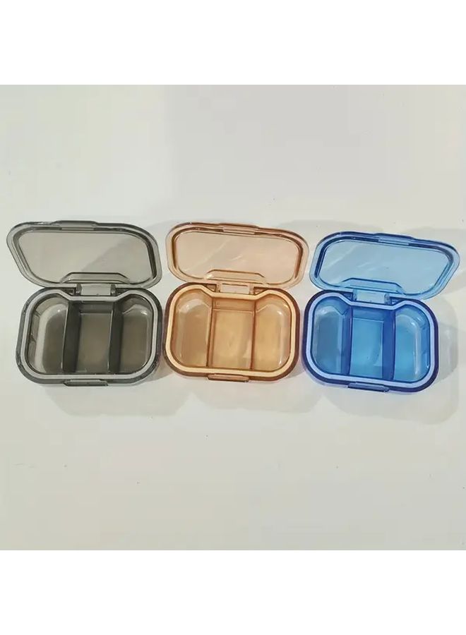 Blue 3 Compartment Leakproof Pill Organizer Box Portable Medicine Case with Transparent Lid - Image 5