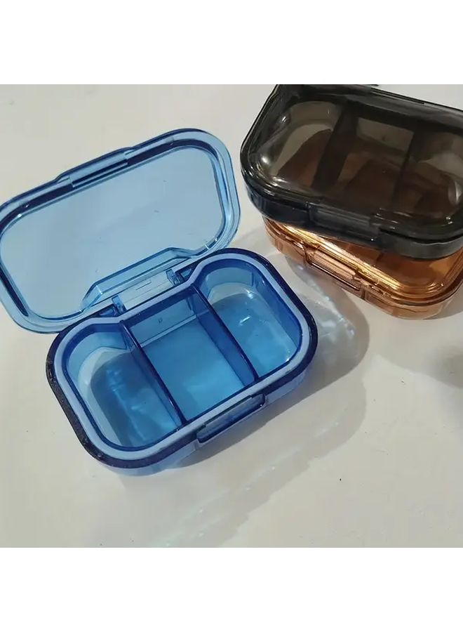 Blue 3 Compartment Leakproof Pill Organizer Box Portable Medicine Case with Transparent Lid - Image 1