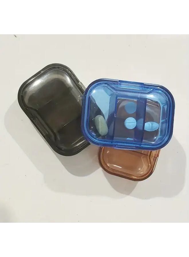 Blue 3 Compartment Leakproof Pill Organizer Box Portable Medicine Case with Transparent Lid - Image 4
