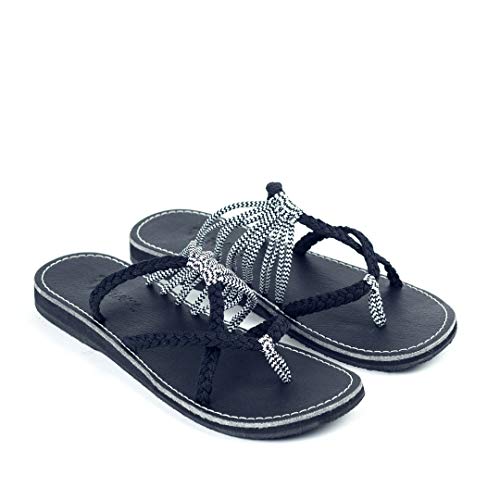 Plaka Oceanside Flat Summer Sandals for Women | Flip flops for the Beach, Walking & Dressy Occasions | Black Zebra | Size 7 - Image 2