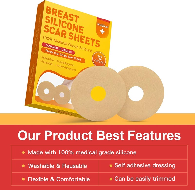 Nubical Silicone Scar Sheets for Breast 12 Pack - Medical Scar Removal Sheets - Silicone Sheet Breast Post Surgery Supplies for Scars Treatment - Areola Gel Circles (3 IN) - Image 2