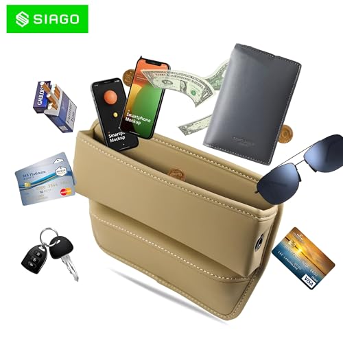 SIAGO Car Seat Gap Filler Organizer | Premium PU Leather Storage Box for Phone | Car Accessories for Keys, Cards & Coins | Universal Fit for Cars, SUVs & Trucks (Beige) (SIA133) - Image 3