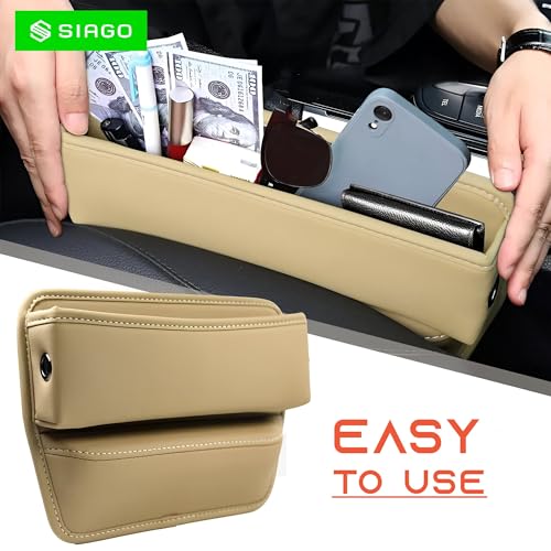 SIAGO Car Seat Gap Filler Organizer | Premium PU Leather Storage Box for Phone | Car Accessories for Keys, Cards & Coins | Universal Fit for Cars, SUVs & Trucks (Beige) (SIA133) - Image 2