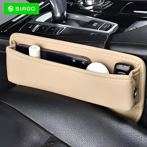 SIAGO Car Seat Gap Filler Organizer | Premium PU Leather Storage Box for Phone | Car Accessories for Keys, Cards & Coins | Universal Fit for Cars, SUVs & Trucks (Beige) (SIA133) - Image 4