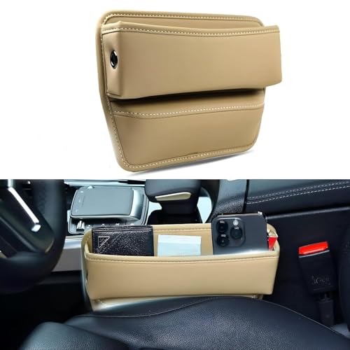 SIAGO Car Seat Gap Filler Organizer | Premium PU Leather Storage Box for Phone | Car Accessories for Keys, Cards & Coins | Universal Fit for Cars, SUVs & Trucks (Beige) (SIA133) - Image 1