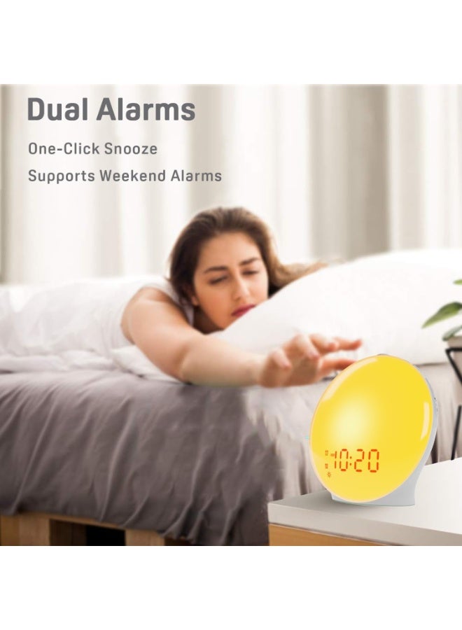 Wake Up Light Sunrise Alarm Clock for Kids, Heavy Sleepers, Bedroom, with Sunrise Simulation, Sleep Aid, Dual Alarms, FM Radio, Snooze, Nightlight, Daylight, 7 Colors, 7 Natural Sounds, Ideal for Gift - Image 4