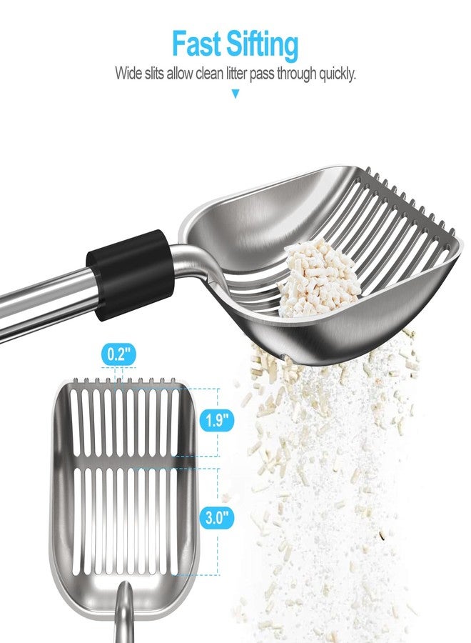 Depets Cat Litter Scoop, Metal Litter Scooper with Deep Shovel, Detachable Long Handle Cat Litter Sifter with Holder, Large Durable Cat Litter Shovel with Foam Pad Grip for Easy Sifting - Image 3