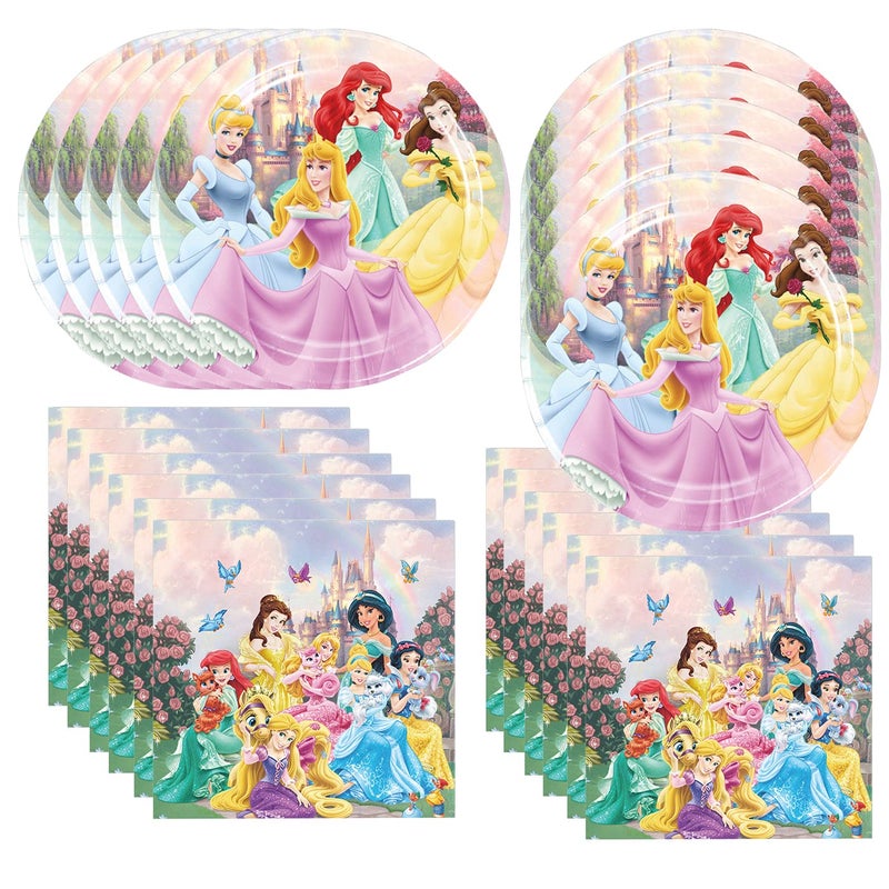 Omto 40Pcs Princess Party Supplies include 20 plates, 20 napkins for the Princess birthday party Decoration - Image 1