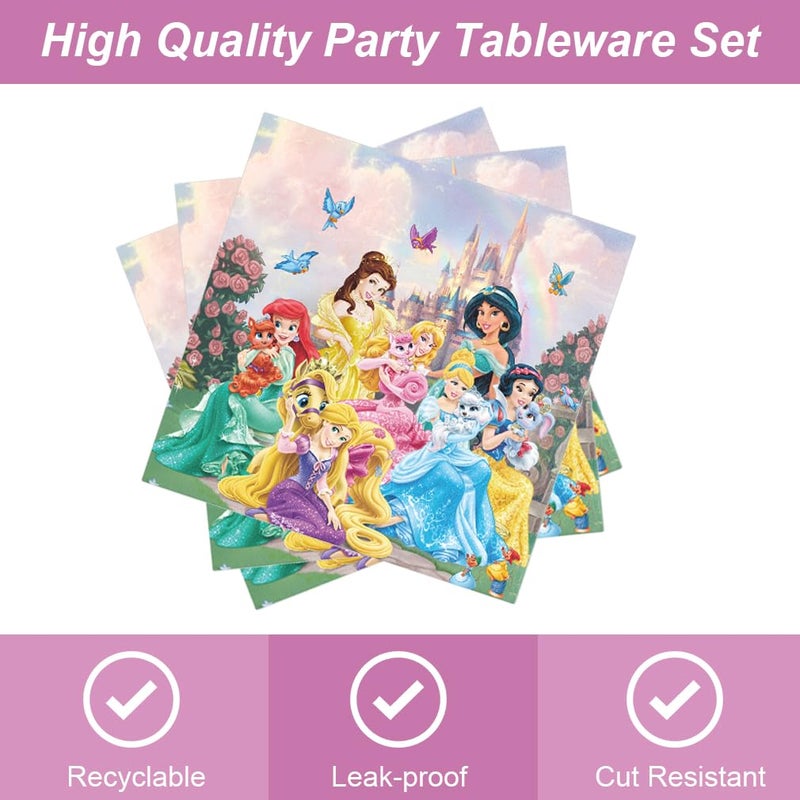Omto 40Pcs Princess Party Supplies include 20 plates, 20 napkins for the Princess birthday party Decoration - Image 2