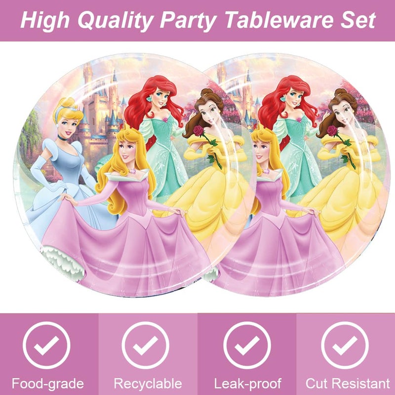 Omto 40Pcs Princess Party Supplies include 20 plates, 20 napkins for the Princess birthday party Decoration - Image 3