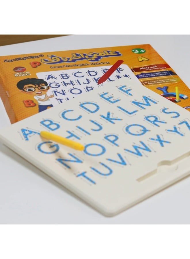 سندس لوحة الكتابة المغناطيسية لتعليم الحروف الإنجليزية للأطفال - لعبة مونتيسوري لتعليم الأبجدية العربية مع قلم مغناطيسي، لوحة تتبع تعليمية للأطفال الصغار - Image 3