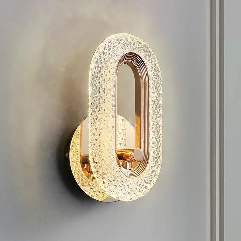 blissbells Modern Crystal Wall Sconce Light, LED Curved Design with Gold Finish, Decorative Interior Lighting Fixture for Living Room, Bedroom - Image 1