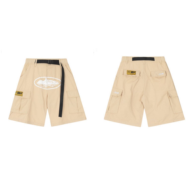 Corteiz Shorts Alcatraz Island Printed Caution Pants Casual Shorts High Street Casual Multi-Pocket Men And Women - Image 1