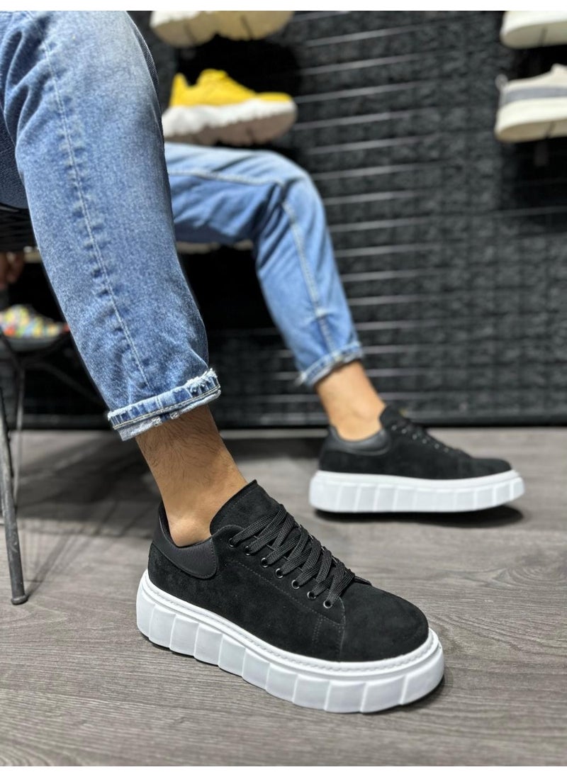 KnACK - High Sole Daily Suede Shoes 144 Black (White Sole) - Image 1
