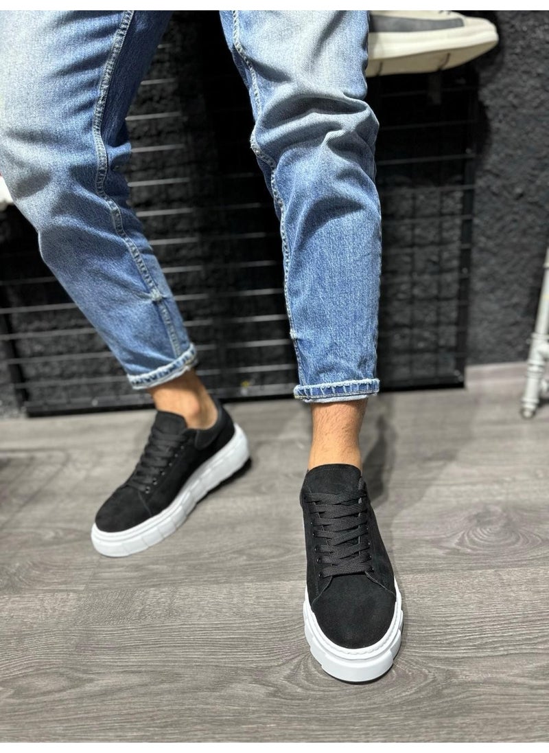 KnACK - High Sole Daily Suede Shoes 144 Black (White Sole) - Image 1
