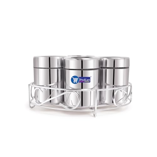 ProKart Premium Masala Dabba Multipurpose Masala Box | Masala Dani For Kitchen Spice Containers Steel Masala Dabba 200ml Each (Steel Masala Dabba - 4Pc Jars) - Image 1