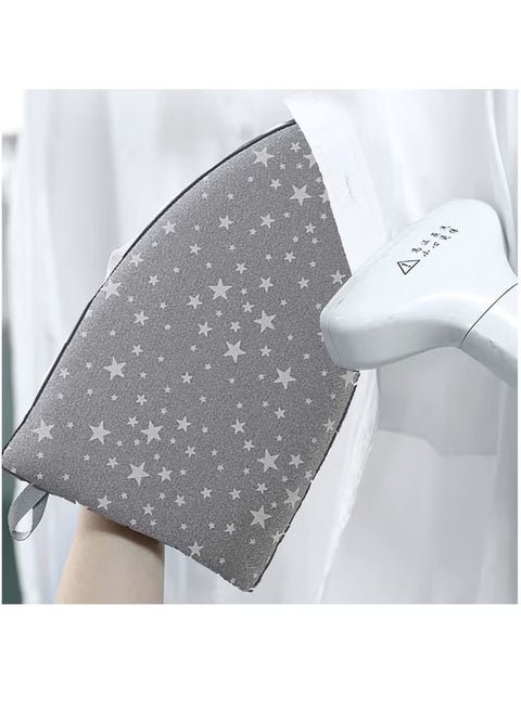 Garment Steamer Ironing Glove, Waterproof Heat Resistant Anti Steam Mitt with Finger Loop, Complete Care Protective Garment Steaming Mitt Accessories for Clothes (Grey stars)