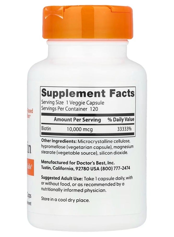 Doctor's Best Doctor's Best, Biotin, 10,000 mcg, 120 Veggie Caps - Image 3