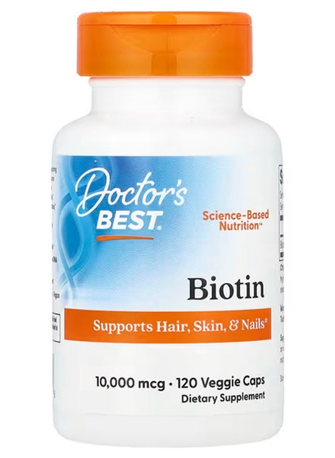 Doctor's Best Doctor's Best, Biotin, 10,000 mcg, 120 Veggie Caps - Image 1