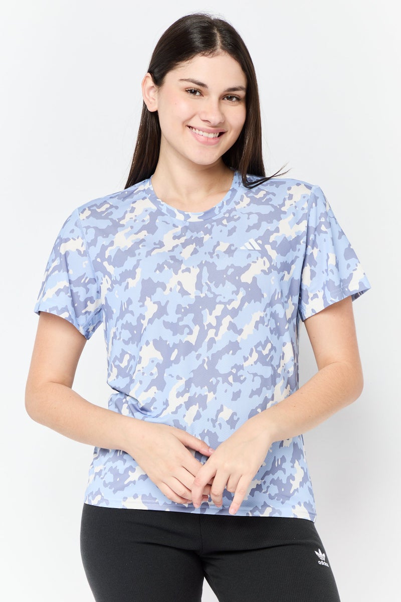 Adidas Women Sportswear Fit Short Sleeve Camouflage Running T-shirt, Multicolor  - Image 1