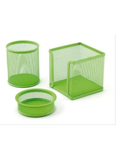 Mimaks Desk Set Paper Clip Holder-Paper Holder-Pen Holder 3 Pieces Metal Perforated Green Ms-3 