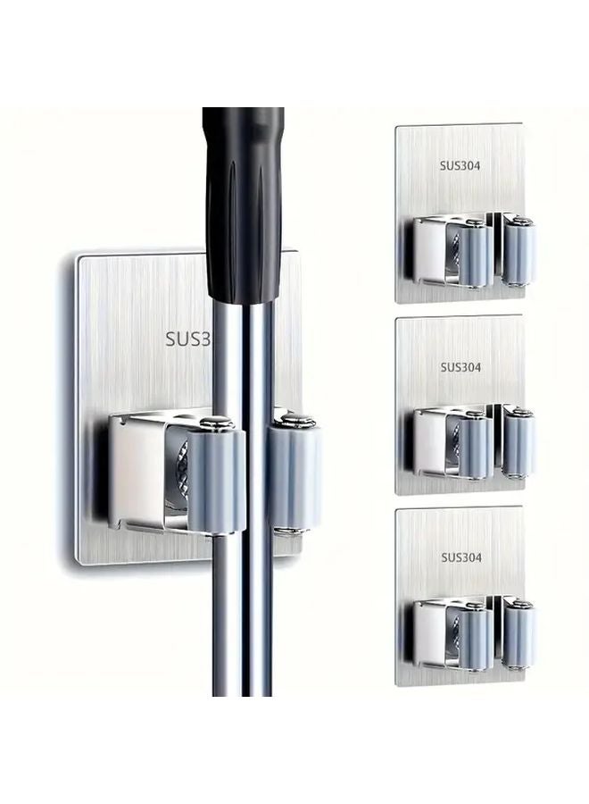 3 قطع حامل مكنسة فولاذي مقاوم للصدأ فضي حامل مكنسة مثبت على الحائط رف تخزين موفر للمساحة - Image 2