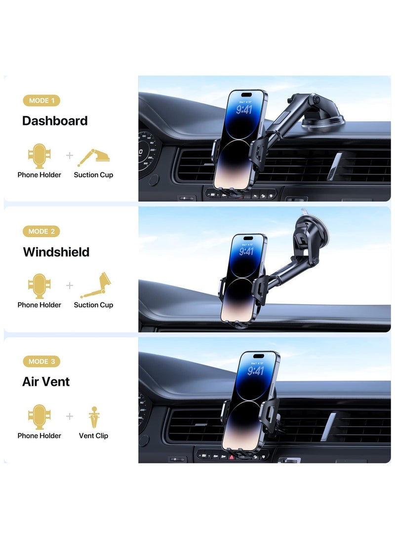 Upgraded 2-in-1 Car Phone Holder, Heat-Resistant Car Mobile Mount for Dashboard/ Windshield/ Air Vent, Ultra Stable Car Mobile Holder with Strong Suction Cup and Long Arm, Compatible with All Smartphones Like iPhone Samsung and Xiaomi. - Image 2
