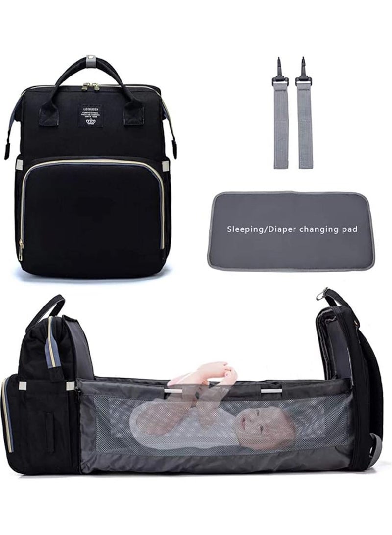 Mummy Bag Bassinet Bag Functions as Diaper Bag and Changing Station, Foldable Nappy Backpacks Baby Bed with Hook & Changing Pad - Image 1
