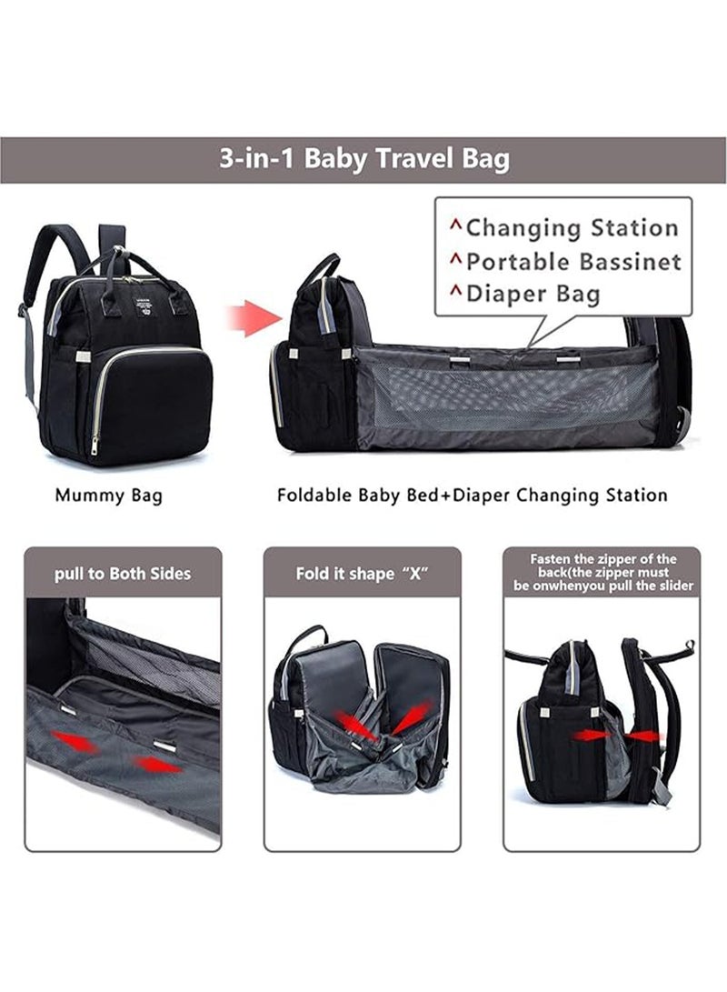 Mummy Bag Bassinet Bag Functions as Diaper Bag and Changing Station, Foldable Nappy Backpacks Baby Bed with Hook & Changing Pad - Image 4