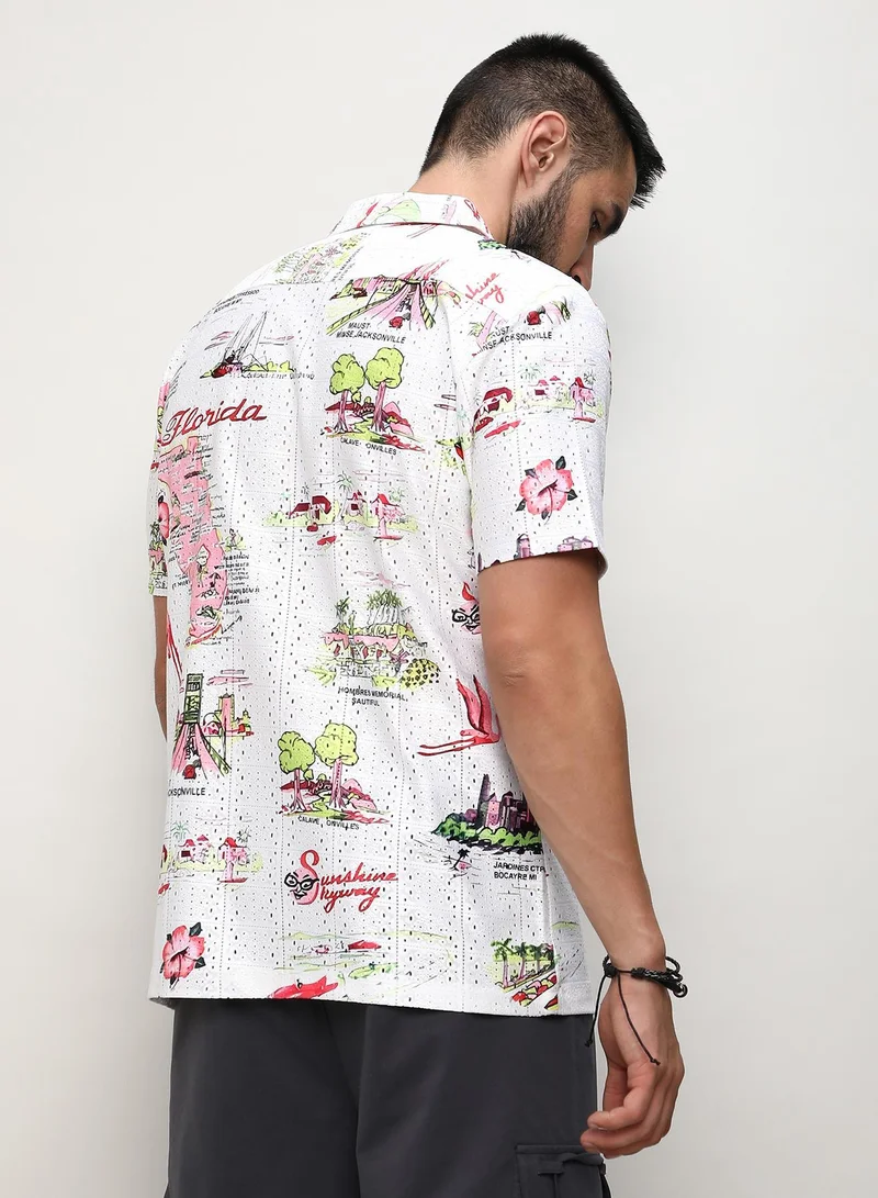CAHOOT  Men's Chalk White:Blush Pink Maps Shirt for Men | Best Price UAE